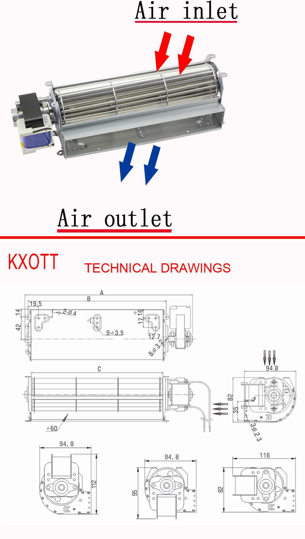 Ka60mm AC 110V 230V Cross Flow Axial Cooling Industrial Blower AC Ventilation Fan